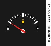 Fuel gauge with warning to indicate low fuel level. Vector illustration of classic gas tank indicator on car dashboard panel. Empty tank of gasoline. Yellow fuel check light.