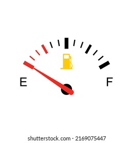 Fuel Gauge With Warning To Indicate Low Fuel Level. Vector Illustration Of Classic Gas Tank Indicator On Car Dashboard Panel. Yellow Fuel Check Light. Empty Tank Of Gasoline. Energy Shortage Concept.