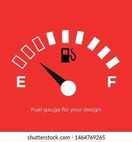 Fuel gauge for your design. Full and empty signs. Red background