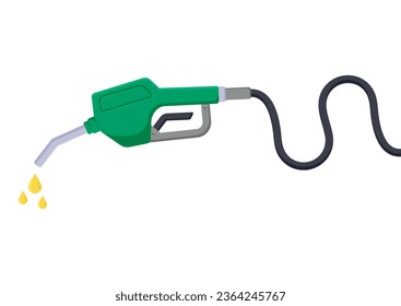 Fuel handle pump with hose vector illustration. Green petrol pump nozzle on white background