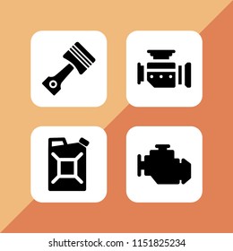 fuel icon. 4 fuel set with piston, jerrycan and motor vector icons for web and mobile app