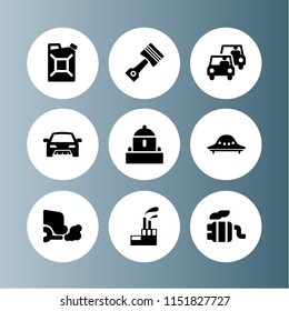 fuel icon. 9 fuel set with jerrycan, traffic, gas and tailpipe vector icons for web and mobile app