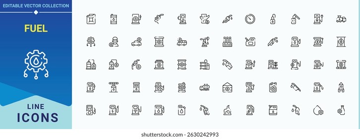 Ícone de combustível. Conter símbolos lineares gás, ambiente, energia, transportes, gasolina, eco, energia e muito mais. Coleção de ícones minimalistas. Vetor editável. Pixel perfeito. Ícone de energia definido.