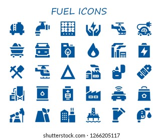  fuel icon set. 30 filled fuel icons. Simple modern icons about  - Tank, Pipe, Burner, Save energy, Helicopter, Electric car, Mine, Battery, Fuel, Fire, Factory, Lighter, Reservoir