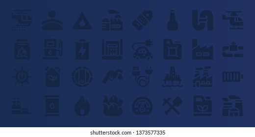 fuel icon set. 32 filled fuel icons. on blue background style Simple modern icons about  - Helicopter, Coal, Solar energy, Factory, Convex, Gas station, Fuel, Oil, Fire, Battery