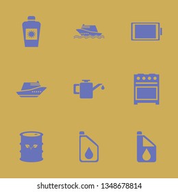 fuel icon set with motor yacht, car oil and gas stove vector illustration
