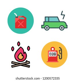 fuel icon set. vector set about bonfire, electric car, gas station and oil icons set.