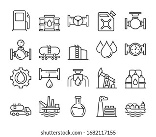 Fuel Icons. Oil And Gas Line Icon Set. Vector Illustration. Editable Stroke.