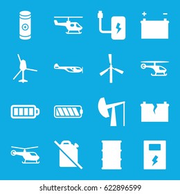 Fuel icons set. set of 16 fuel filled icons such as mill, helicopter, barrel, baterry, battery, broken battery, oil derrick