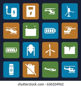 Fuel icons set. set of 16 fuel filled icons such as tank, mill, helicopter, baterry, battery, medical helicopter, broken battery