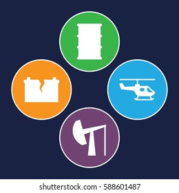 fuel icons set. Set of 4 fuel filled icons such as barrel, broken battery, oil derrick