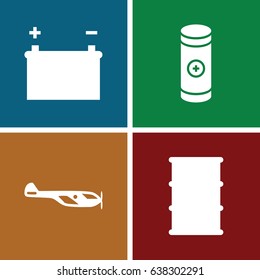 Fuel icons set. set of 4 fuel filled icons such as helicopter, barrel