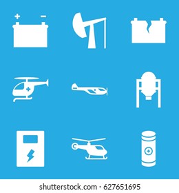 Fuel icons set. set of 9 fuel filled icons such as tank, helicopter, battery, medical helicopter, broken battery