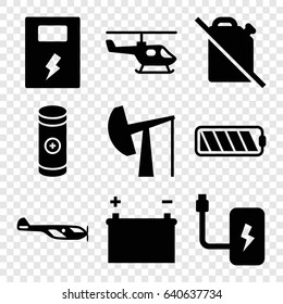 Fuel icons set. set of 9 fuel filled icons such as helicopter, battery, oil derrick
