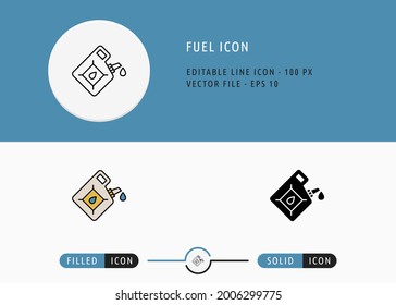 Iconos de combustible establecen la ilustración del vector de trazo editable. Símbolo de recurso de energía. Estilo de línea de iconos en un fondo aislado para la aplicación móvil, el diseño web y la presentación.