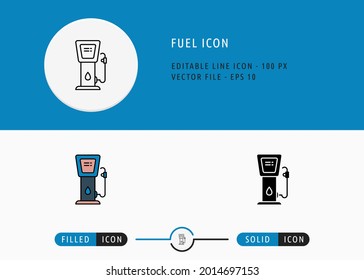 Fuel icons set editable stroke vector illustration. Energy power resource symbol. Icon line style on isolated background for ui mobile app, web design, and presentation.