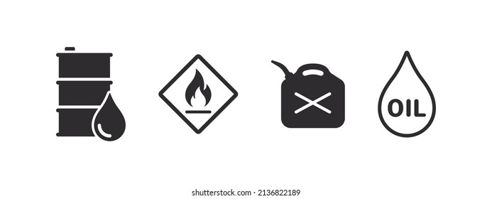 Fuel icons. Fuel tank icon, fire hazard icon. Icons of oil fuel. Vector illustration