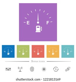 Fuel indicator flat white icons in square backgrounds. 6 bonus icons included.