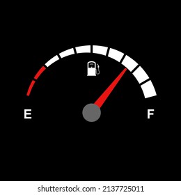 Fuel indicator for gas, petrol, gasoline, diesel level count. Fuel gauge scales icon. Car gauge for measuring fuel consumption and control gas tank fullness. Performance measurement. Vector