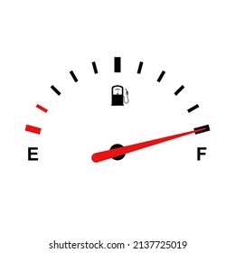 Fuel indicator for gas, petrol, gasoline, diesel level count. Fuel gauge scales icon. Car gauge for measuring fuel consumption and control gas tank fullness. Performance measurement. Vector
