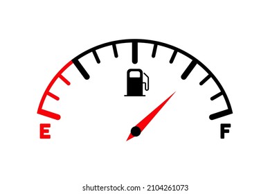 Fuel indicator icon. Gasoline indicator icon. Fuel gauge on black background. Full tank. Automobile panel, fuel pump sign, yellow empty tank indicator. Vector illustration