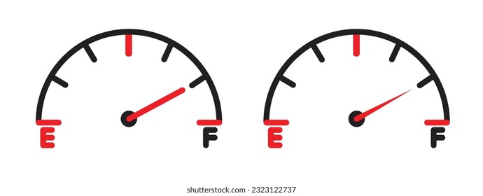 fuel indicator icon set. car gasoline or gas shortage tank level meter vector symbol.