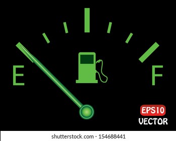 Fuel indicator illustration on black background. Abstract isolated vector design. Fuel gauge indicating nearly empty. 
