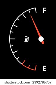 Medidor de indicador de combustible o indicador de combustible para gasolina, gasolina, recuento de diesel. Controlar la plenitud del depósito de gas. Icono de báscula del aforador de combustible. Tablero de gasolina de marcado de coches. Ilustración del vector