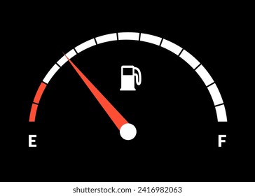 Fuel indicator meter or fuel gauge for petrol, gasoline, diesel level count. Control gas tank fullness. Fuel gauge scales icon. Car dial petrol gasoline dashboard. Vector illustration