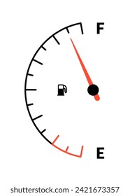 Fuel indicator meter or fuel gauge for petrol, gasoline, diesel level count. Control gas tank fullness. Fuel gauge scales icon. Car dial petrol gasoline dashboard. Vector illustration