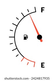 Fuel indicator meter or fuel gauge for petrol, gasoline, diesel level count. Control gas tank fullness. Fuel gauge scales icon. Car dial petrol gasoline dashboard. Vector illustration