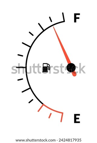 Fuel indicator meter or fuel gauge for petrol, gasoline, diesel level count. Control gas tank fullness. Fuel gauge scales icon. Car dial petrol gasoline dashboard. Vector illustration