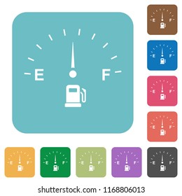 Fuel indicator white flat icons on color rounded square backgrounds