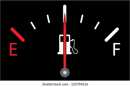 Fuel indicator.illustration on black background. Abstract isolated vector design. Fuel gauge indicating half.