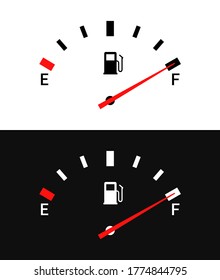 Fuel Indicators Gas Meter. Gauge Vector Tank Full Icon. Car Dial Petrol Gasoline Dashboard