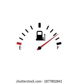 Medidor de gas de los indicadores de combustible. Icono completo del tanque de vectores de indicadores. Tablero de gasolina de marcado de coches