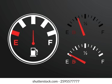 Fuel indicators gas meter. Gauge vector tank full icon. Car dial petrol gasoline dashboard