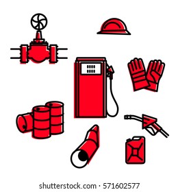 Fuel industry linear icon set. Energy industry. Isolated on white background. Vector illustration.
