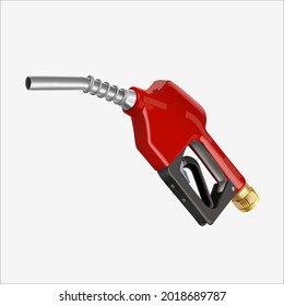 Fuel injector or automatic fuel injector. Сonnected to a pump and a fuel dispenser using a flexible hose for refueling a car or vehicle with gasoline, diesel fuel. Realistic vector.