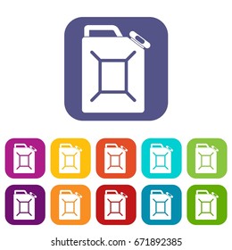 Fuel jerrycan icons set vector illustration in flat style In colors red, blue, green and other