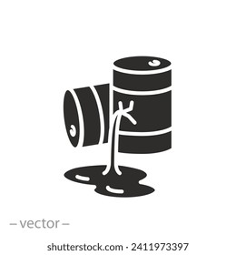 fuel leak or spill icon, oil barrel crash, flat symbol on white background - vector illustration