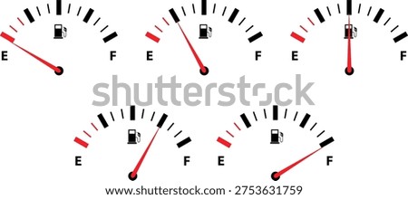 Fuel Level Gauge Indicator Set Gasoline Tank Meter Dashboard Vector Isolated on Transparent