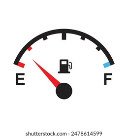 Fuel level indicator, fuel gauge scale, arrow at the empty mark, vector illustration.