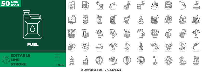 Conjunto de iconos editables de la línea de combustible