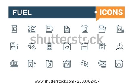 Fuel lined icons set. Icons tank, auto, eco, price, environment, energy, transport and more. Collection for mobile and web apps. Vector icons editable stroke.