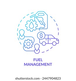 Icono de concepto de gradiente azul de gestión de combustible. Optimización de rutas, control de eficiencia. Ilustración de línea de forma redonda. Abstractas idea. Diseño gráfico. Fácil de usar en infografía, presentación