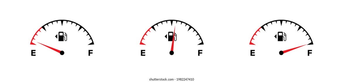 Fuel meter set icon. Full fuel gauge. Gas tank. Vector isolated flat illustration