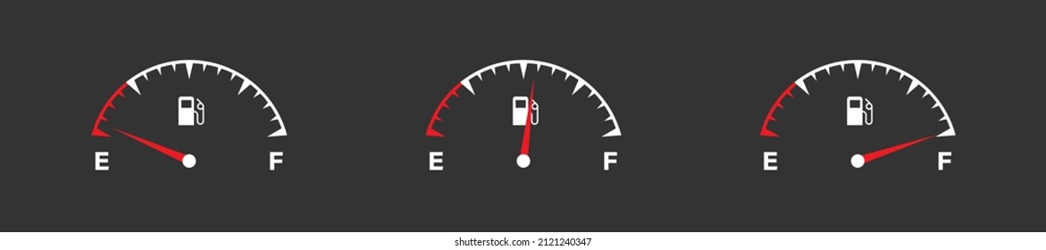 Symbol für Kraftstoffzähler eingestellt. volle Kraftstoffanzeige. Gasbehälter. Vektorgrafik einzeln auf Flachgrafik