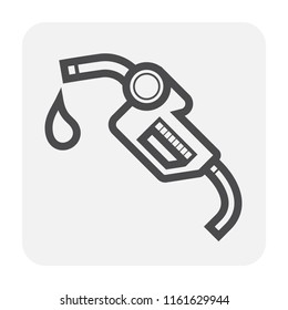 Fuel nozzle icon or automatic fuel nozzle. Device connect to pump and fuel dispenser by flexible hose for refueling car or vehicle in petrol, gas or filling station, i.e. gasoline, diesel, benzine.