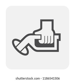 Fuel nozzle icon or automatic fuel nozzle. Device connect to pump and fuel dispenser by flexible hose for refueling car or vehicle in petrol, gas or filling station, i.e. gasoline, diesel, benzine.